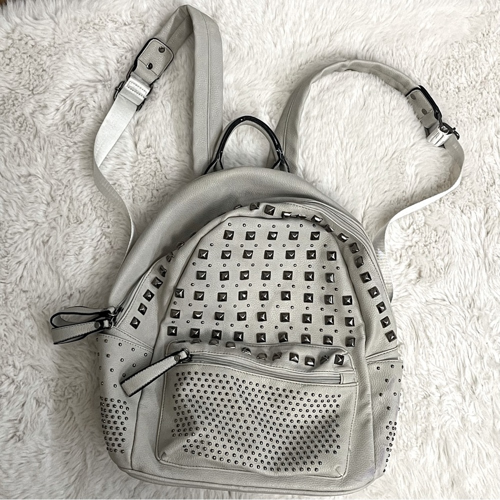 Faux Leather Light Grey Backpack Bag Rock n Roll